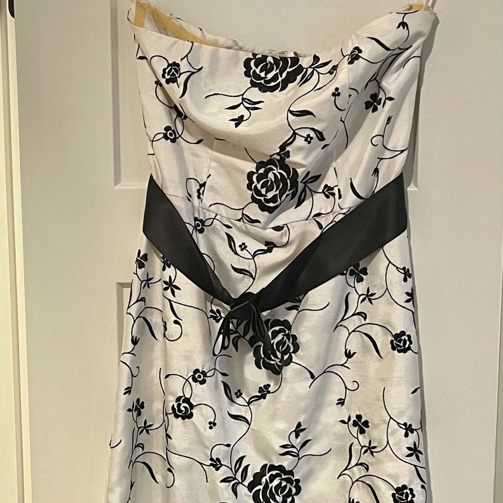 Moda Intl Satin Dress w/Black Flowers & Sash